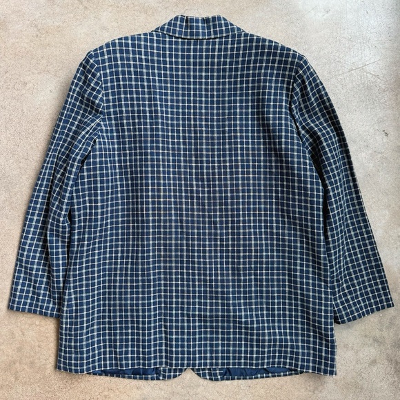 Vintage 90s Sag Harbor Navy Plaid Linen Blazer - Picture 3 of 6